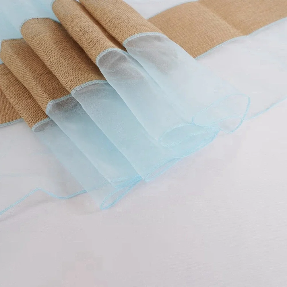 Elegant Premium Jute + Organza Table Runner - Natural & Pack Of 2 PC Baby Blue